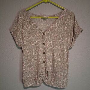 Flower & Feather Sage Green & Beige Floral Spring Top Women’s Size S • Feminine